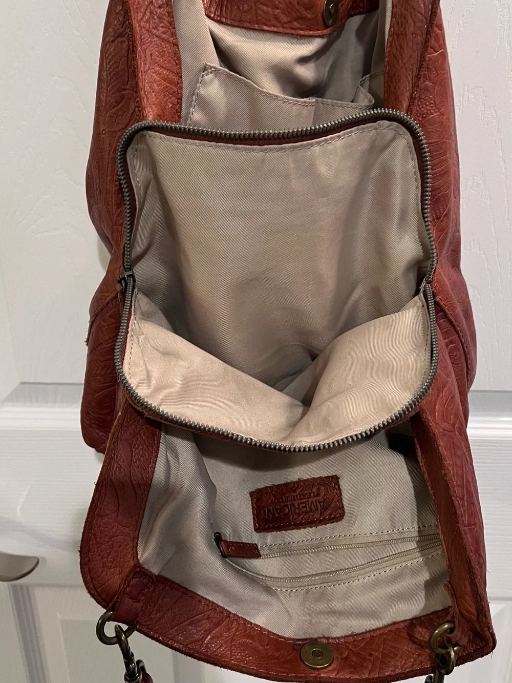 Embossed Leather Red Hobo Shoulder Bag